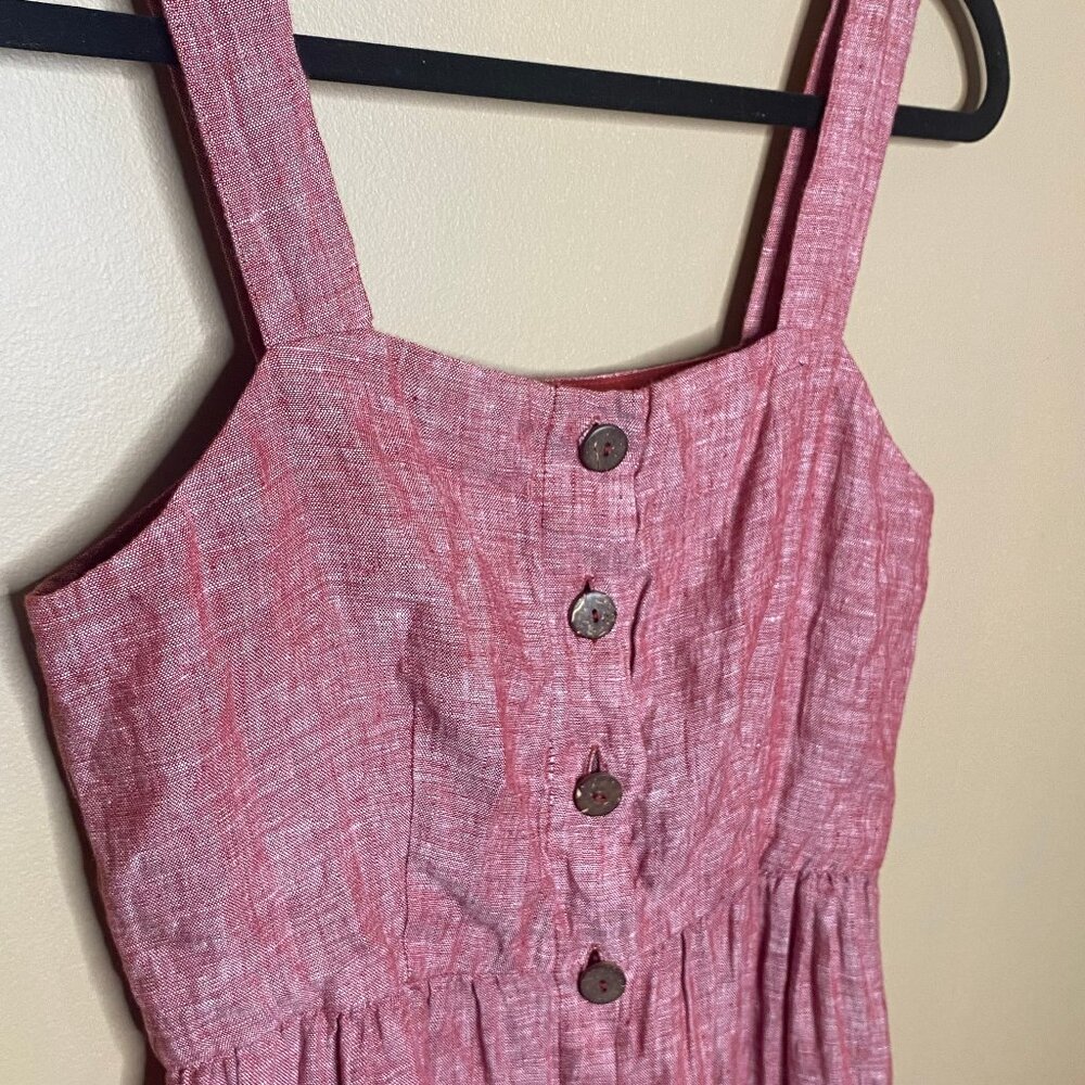 100% Linen Cottage Core Red Summer Dress